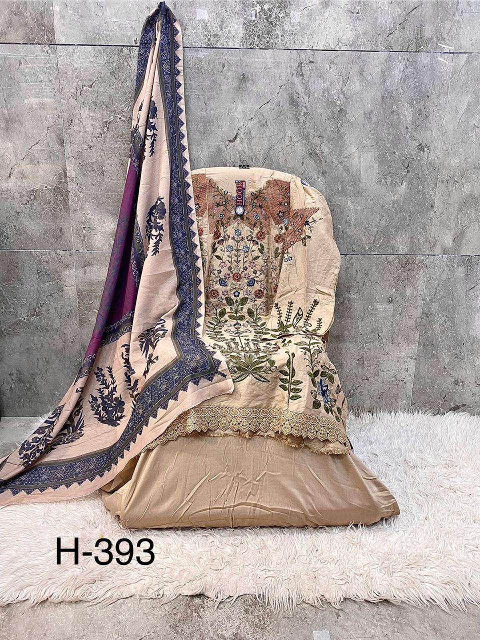 HOOR TEX H 393 RAYON EMBROIDERY DESIGNER WORK FANCY PAKISTANI SUIT
