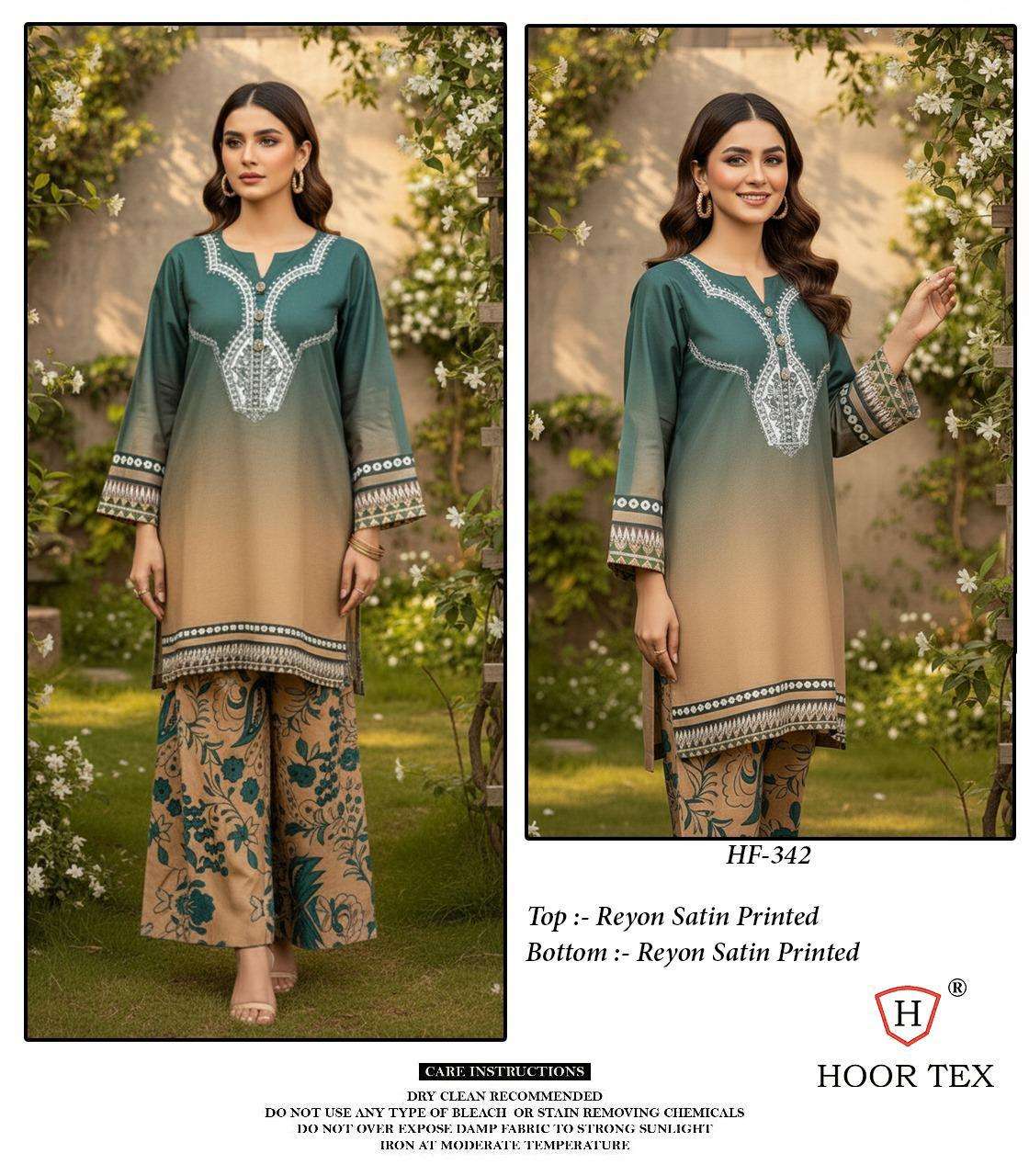 HOOR TEX HF 337 TO 350 DIGITAL PRINT SATIN LADIES PAKISTANI STYLE CO-ORD SET
