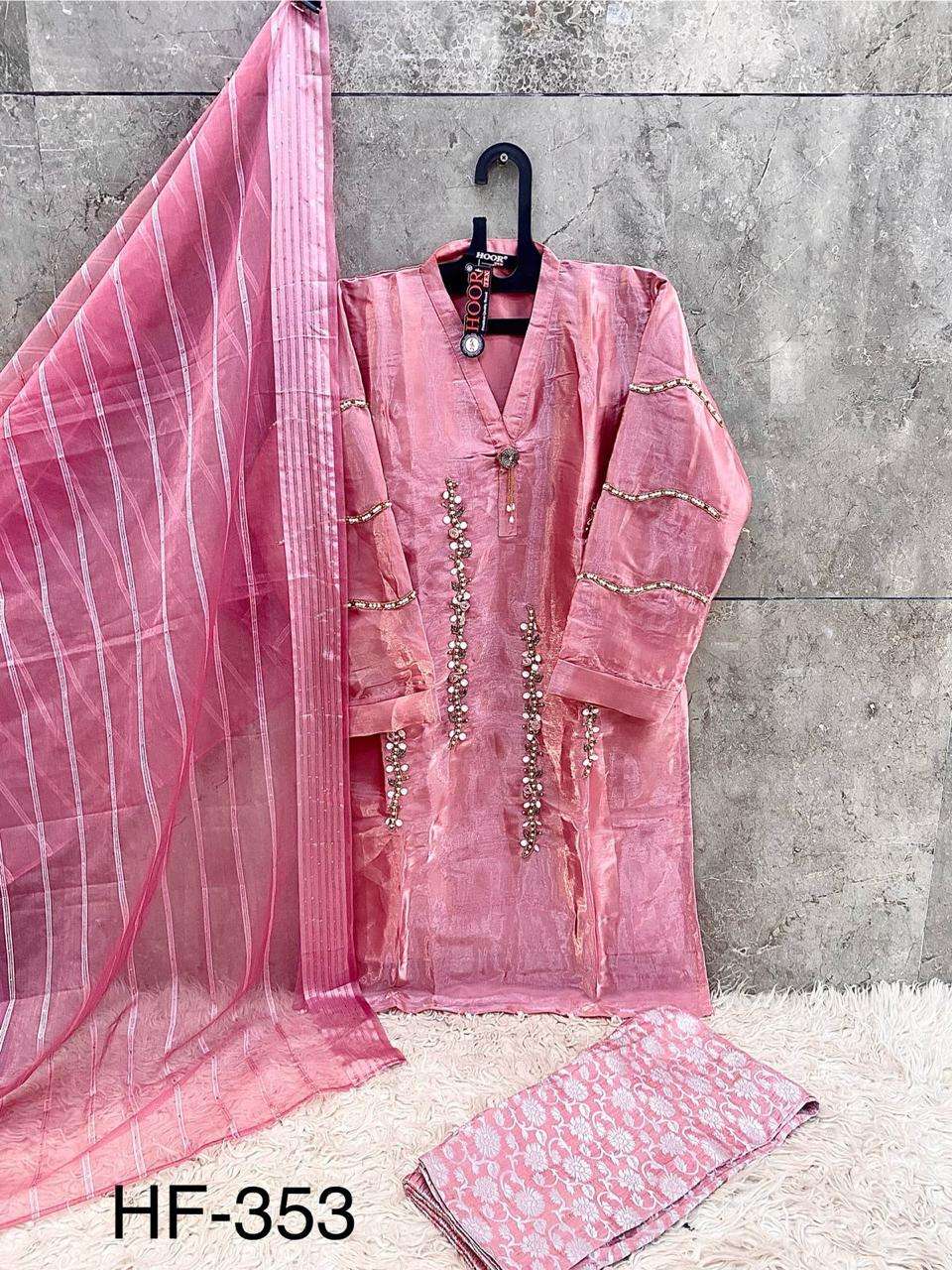 HOOR TEX HF 353 ORGANZA EMBROIDERY DESIGNER READY MADE PAKISTANI SUITS 