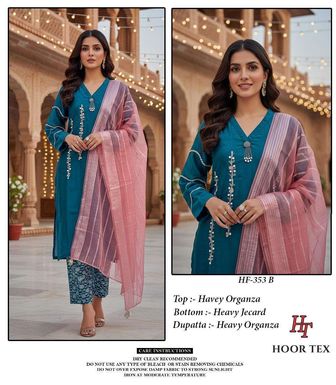 HOOR TEX HF 353 ORGANZA EMBROIDERY DESIGNER READY MADE PAKISTANI SUITS 