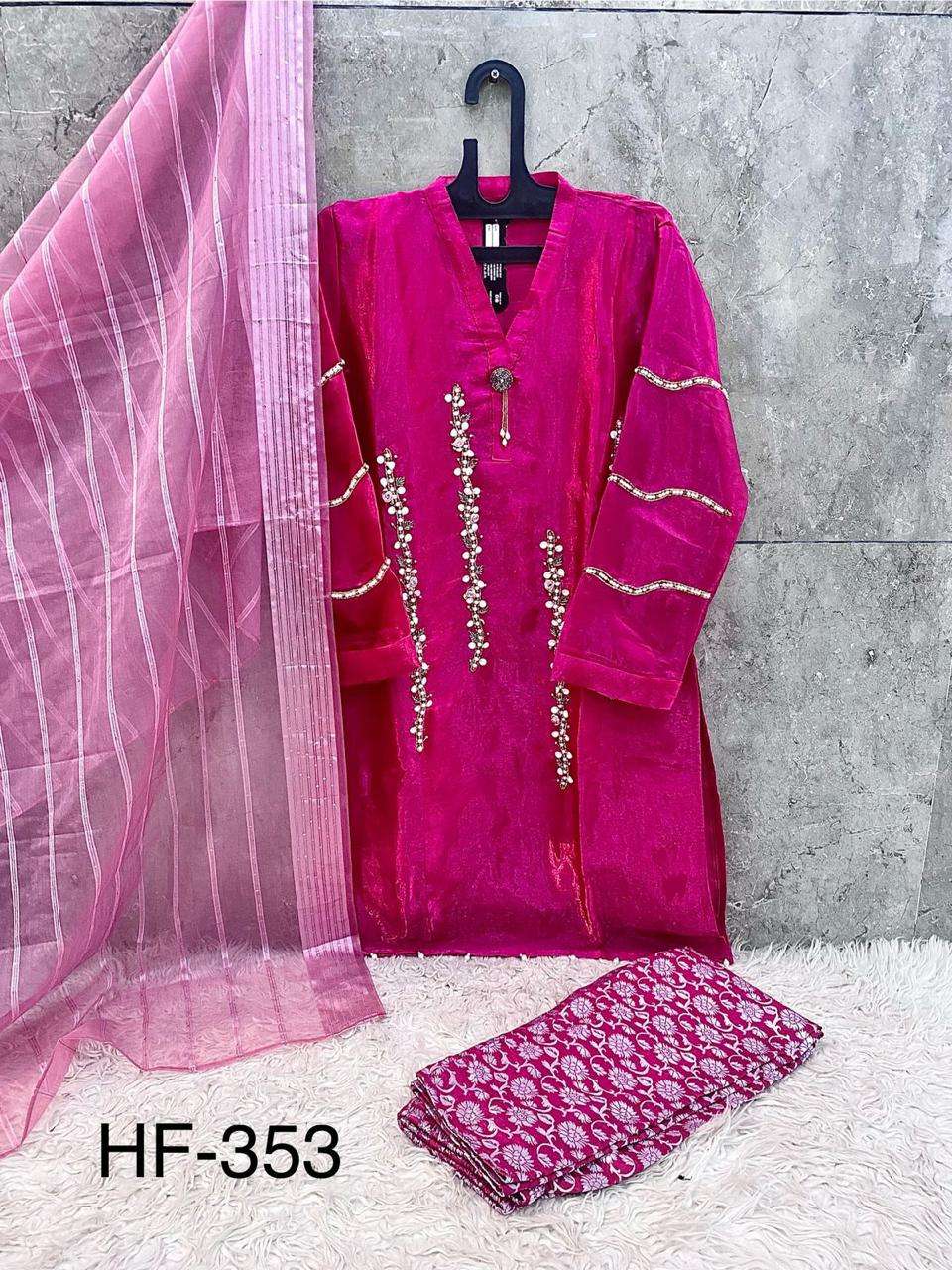 HOOR TEX HF 353 ORGANZA EMBROIDERY DESIGNER READY MADE PAKISTANI SUITS 
