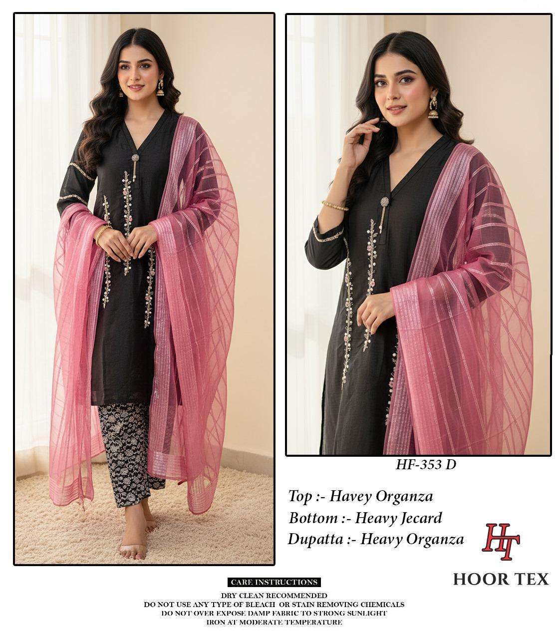 HOOR TEX HF 353 ORGANZA EMBROIDERY DESIGNER READY MADE PAKISTANI SUITS 