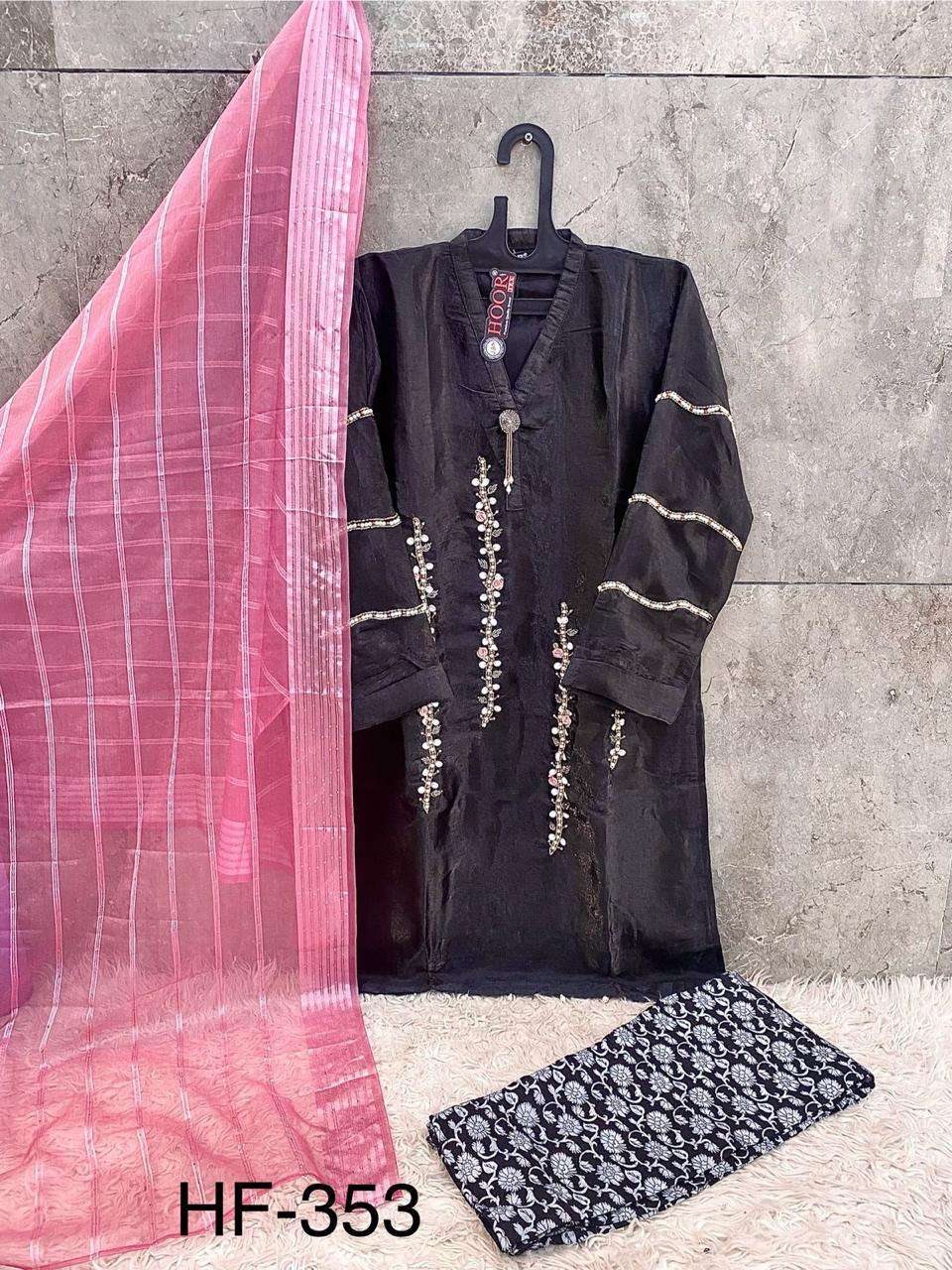 HOOR TEX HF 353 ORGANZA EMBROIDERY DESIGNER READY MADE PAKISTANI SUITS 