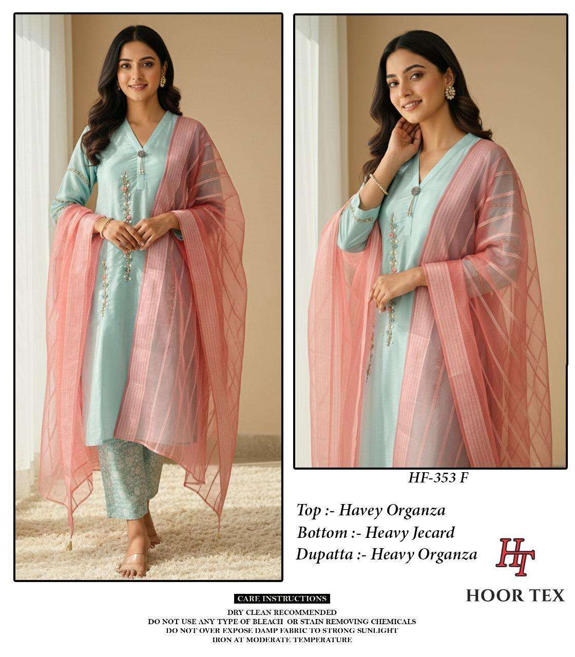 HOOR TEX HF 353 ORGANZA EMBROIDERY DESIGNER READY MADE PAKISTANI SUITS 