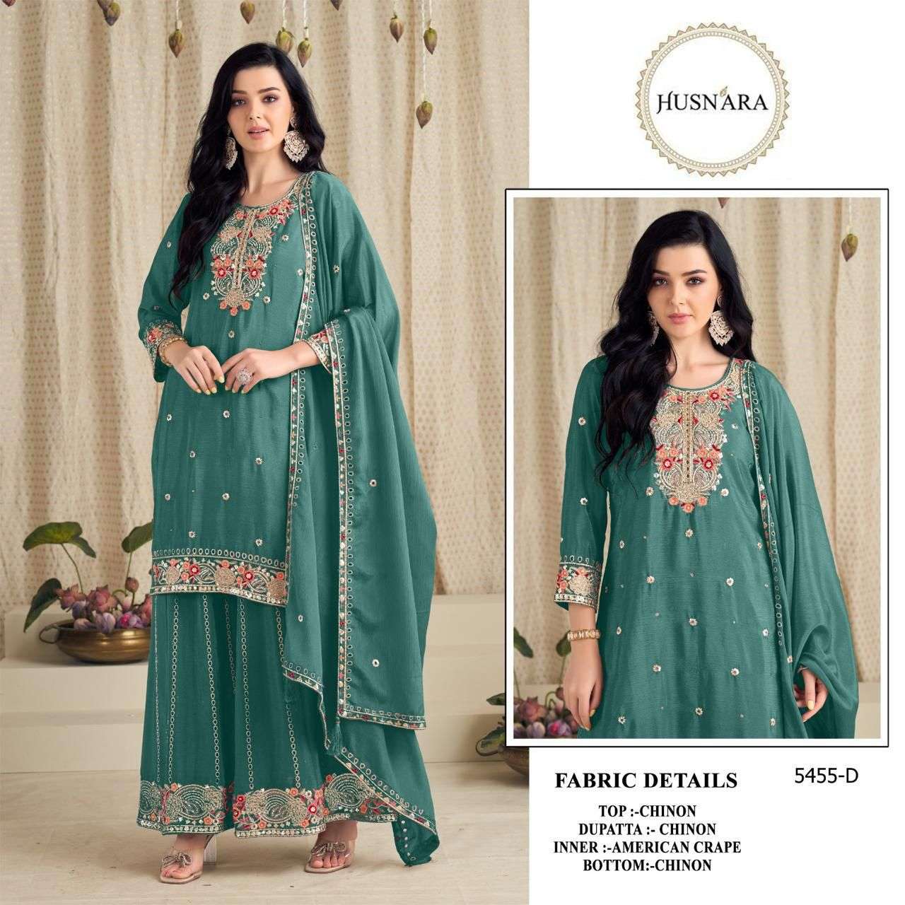 HUSNARA D NO 5455 HEAVY EMBROIDERY DESIGNER READY MADE PAKISTANI SUIT