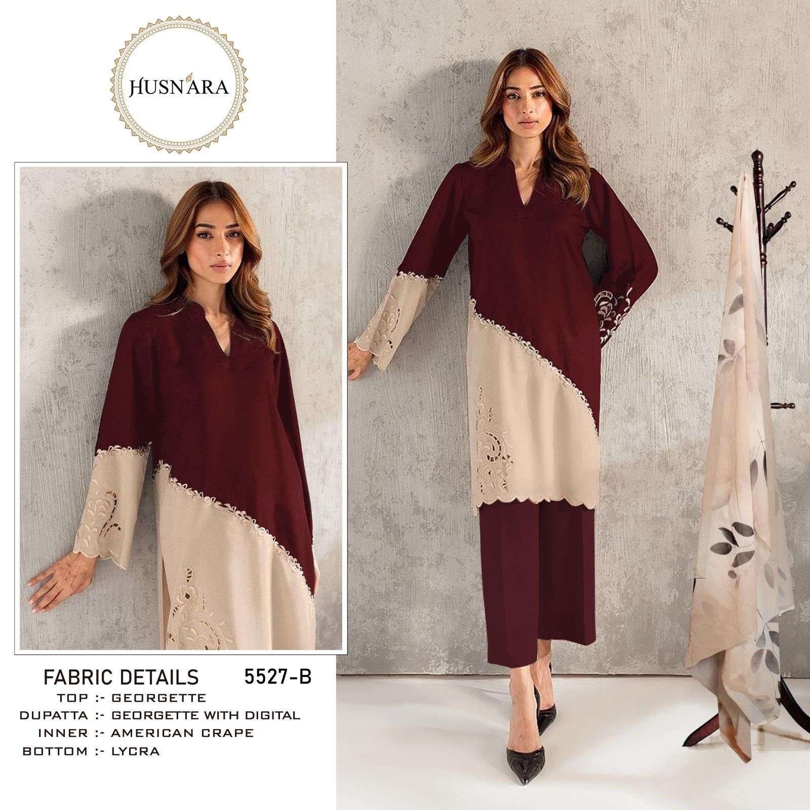 HUSNARA D NO 5527 GEORGETTE WITH DESIGNER WORK READY MADE PAKISTANI SUIT