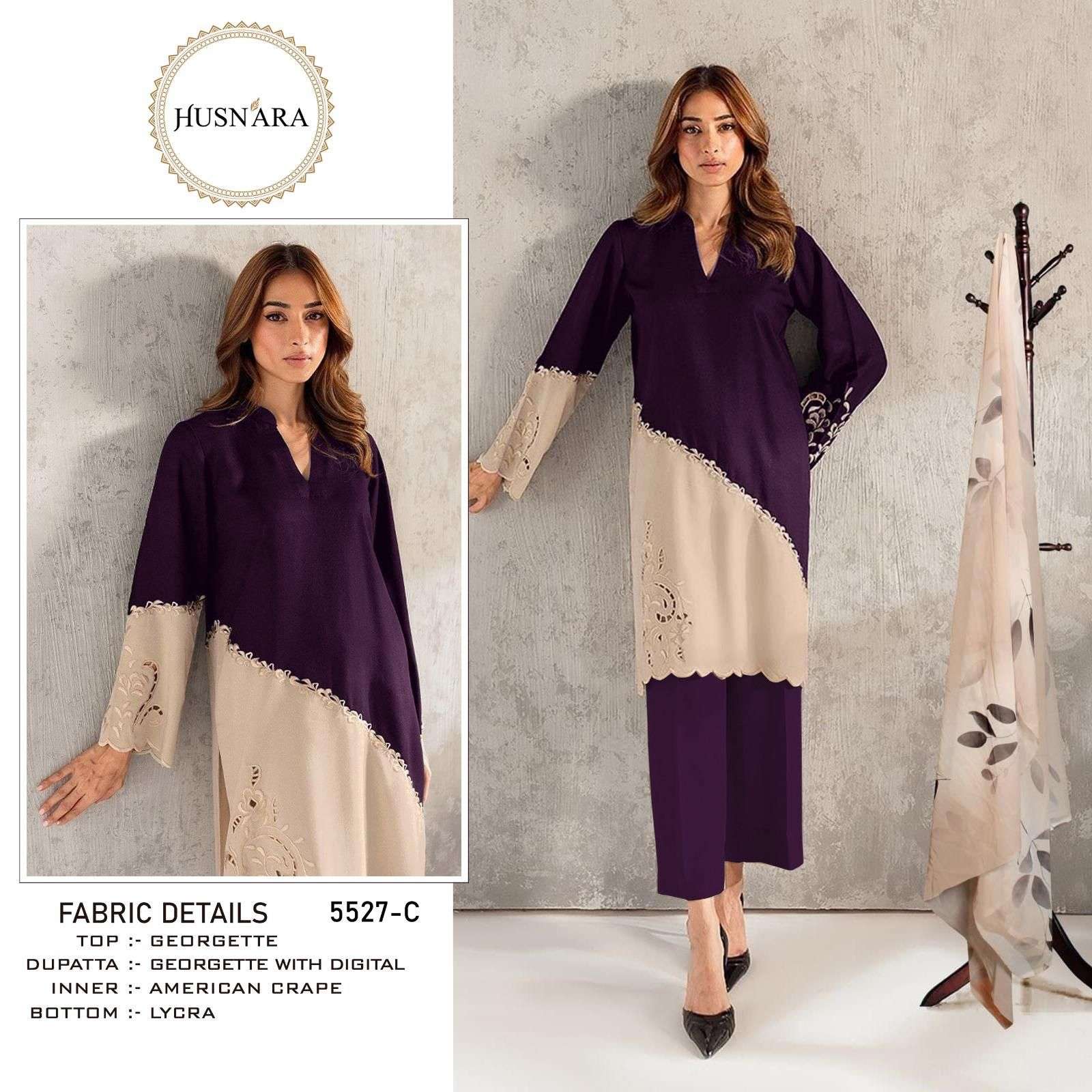 HUSNARA D NO 5527 GEORGETTE WITH DESIGNER WORK READY MADE PAKISTANI SUIT