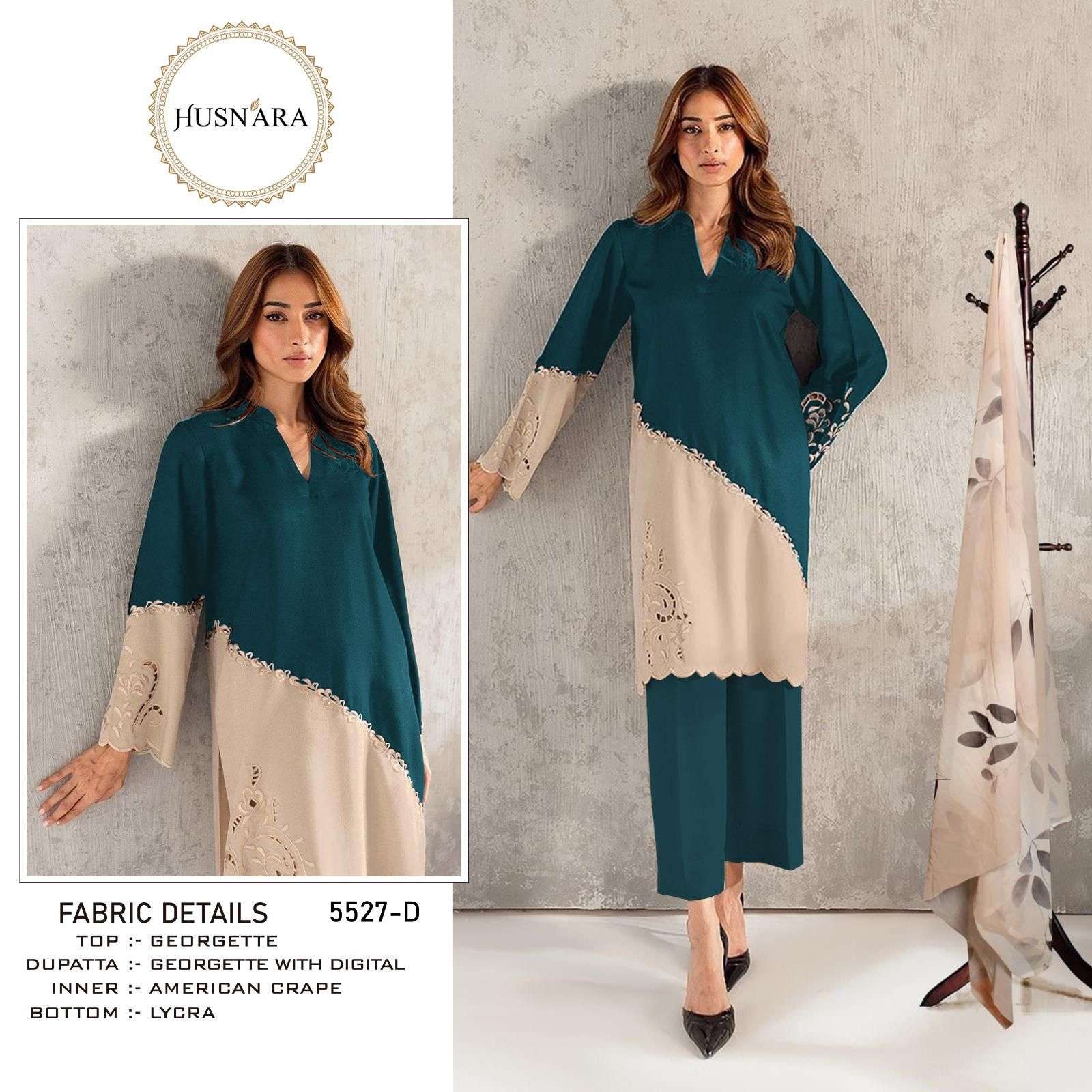 HUSNARA D NO 5527 GEORGETTE WITH DESIGNER WORK READY MADE PAKISTANI SUIT
