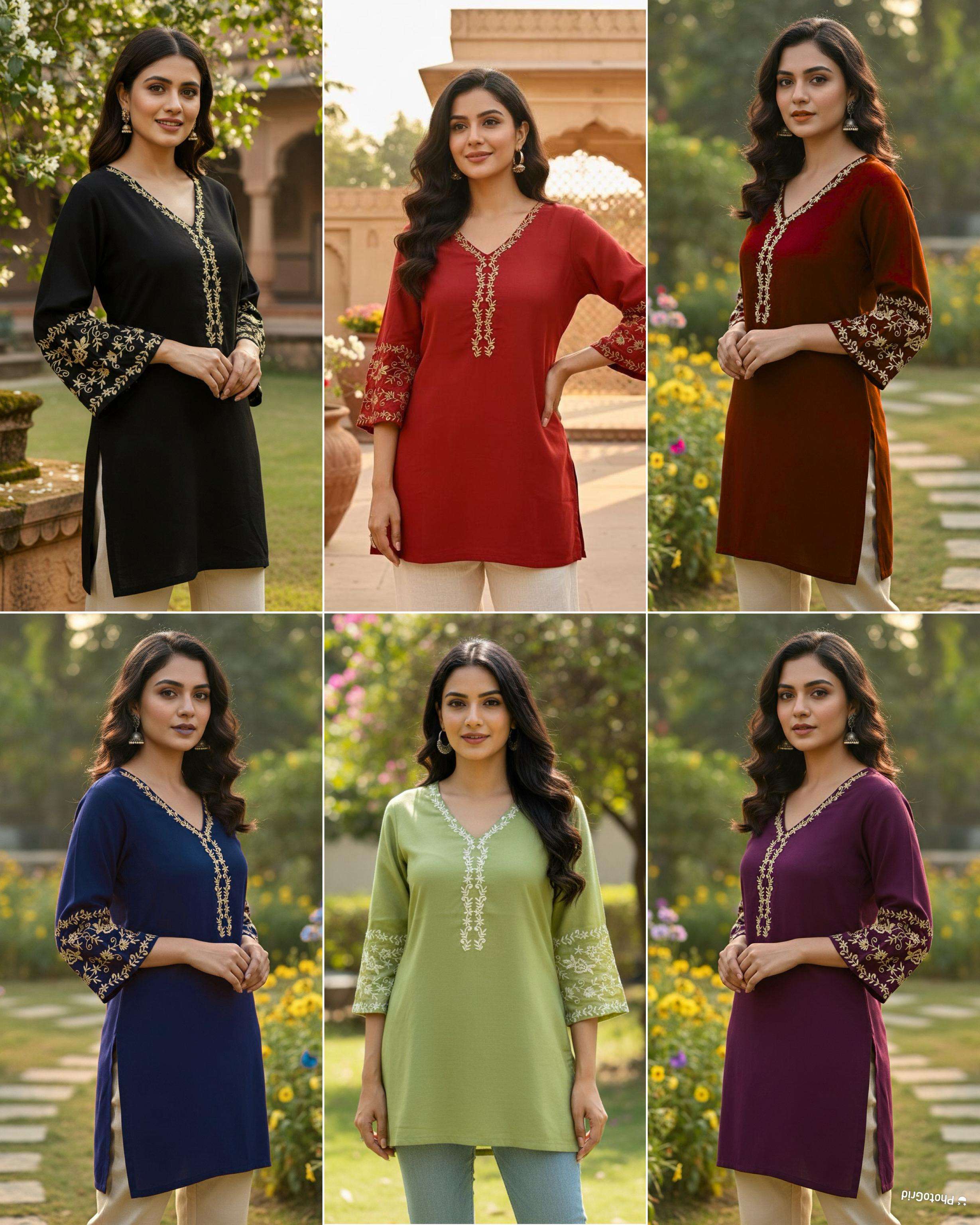 INLI ADAA 5.0 RAYON FANCY EMBROIDERIES SHORT KURTI