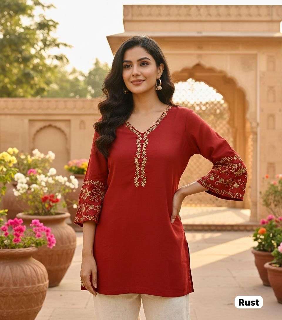 INLI ADAA 5.0 RAYON FANCY EMBROIDERIES SHORT KURTI