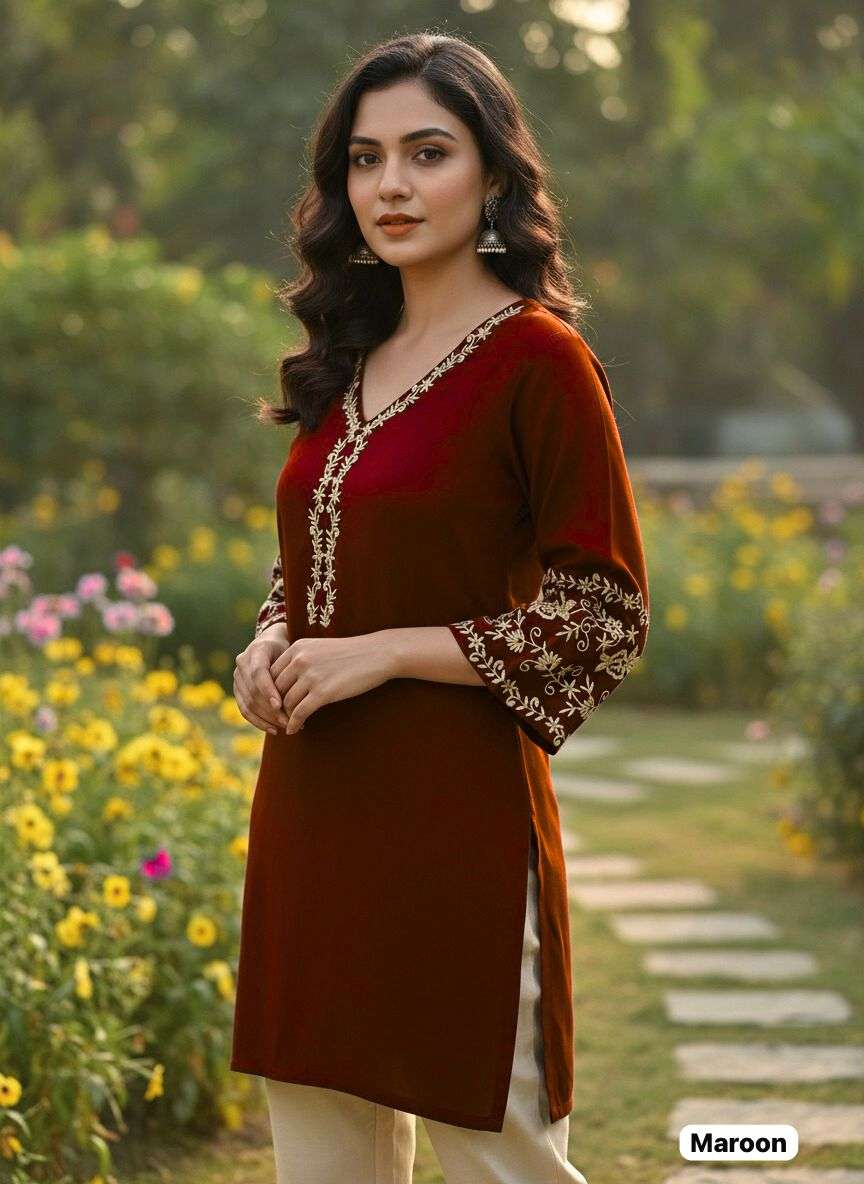 INLI ADAA 5.0 RAYON FANCY EMBROIDERIES SHORT KURTI