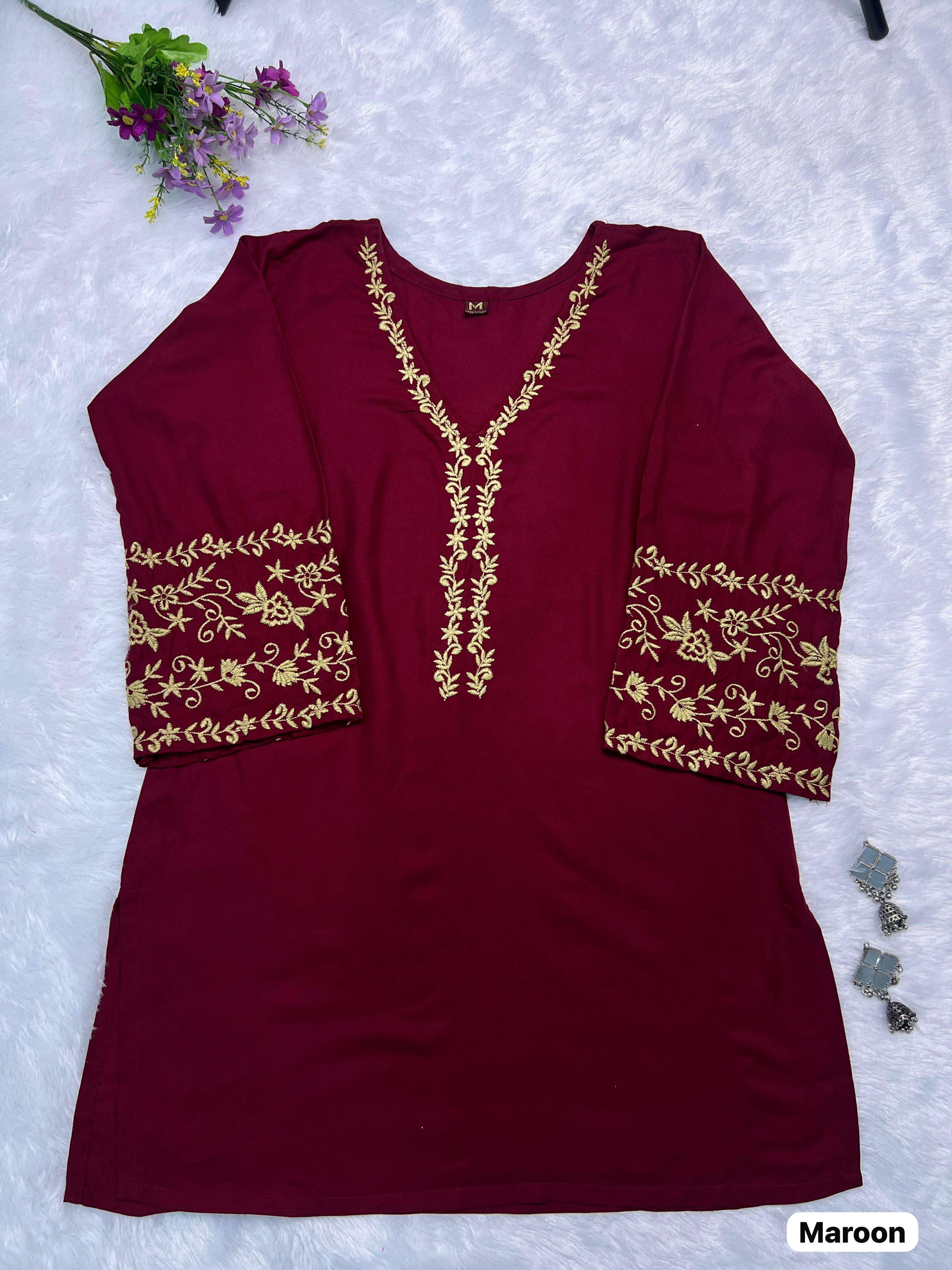 INLI ADAA 5.0 RAYON FANCY EMBROIDERIES SHORT KURTI
