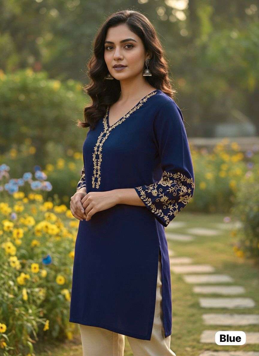 INLI ADAA 5.0 RAYON FANCY EMBROIDERIES SHORT KURTI
