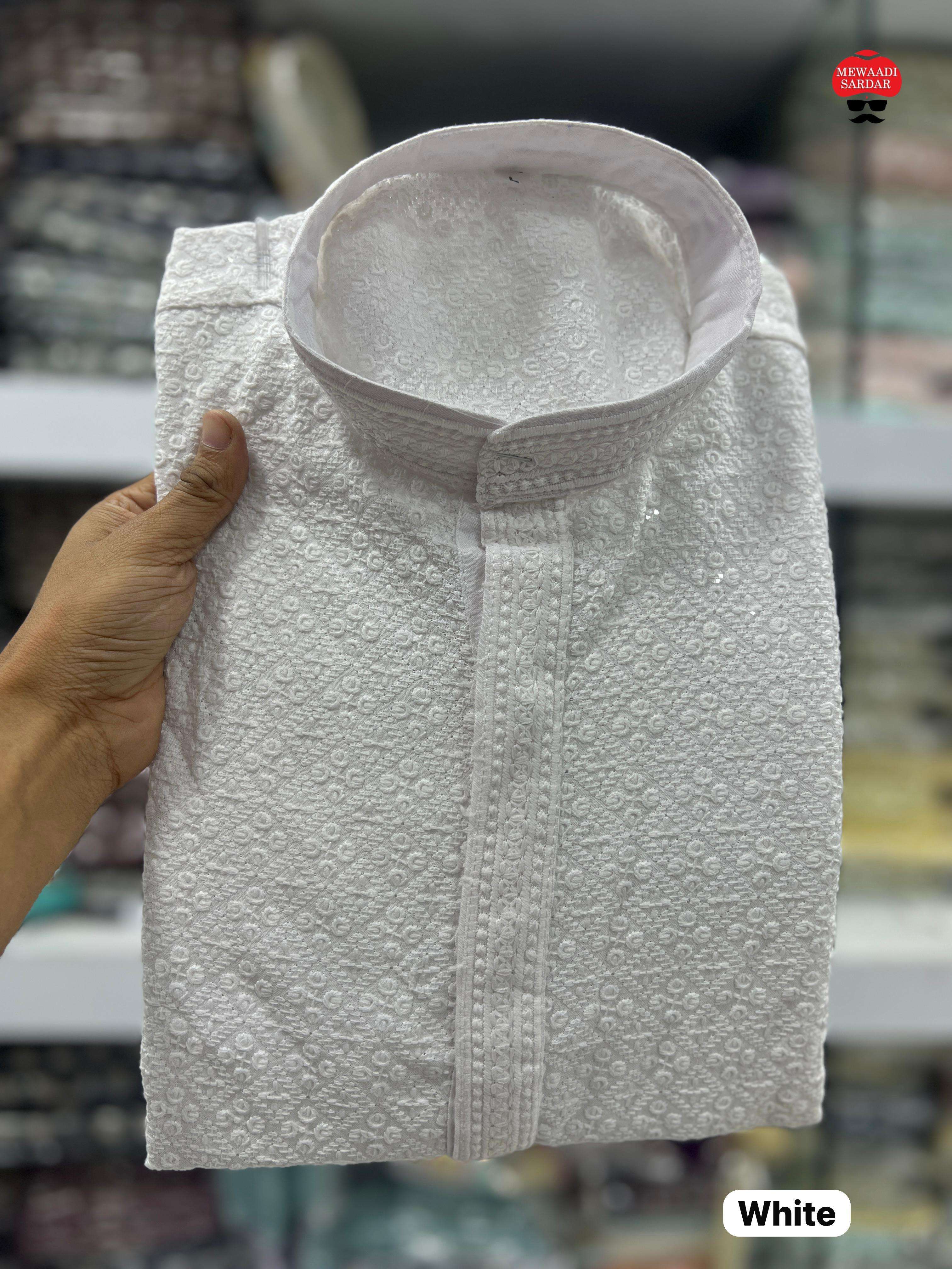 INLI DESI BOYZ RAYON CHIKANKARI WORK MENS TRADITIONAL WEAR KURTA WITH PYJAMA 