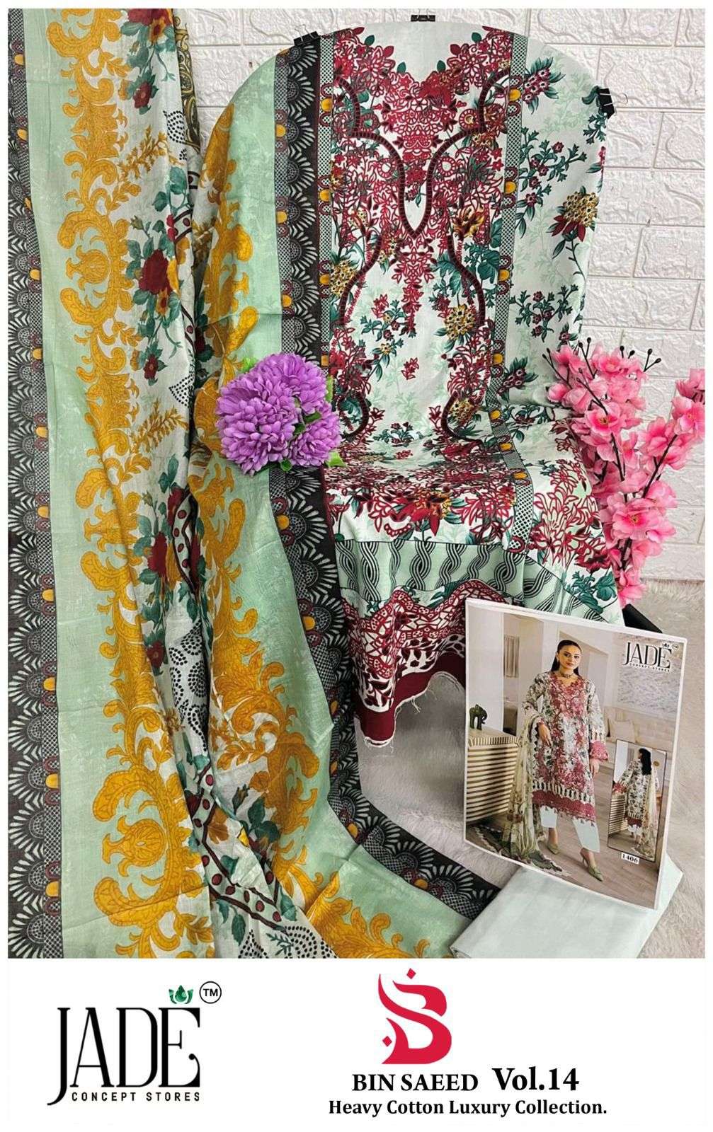 JADE BIN SAEED HEAVY COTTON LUXURY COLLECTION VOL 14 LAWN SUIT 