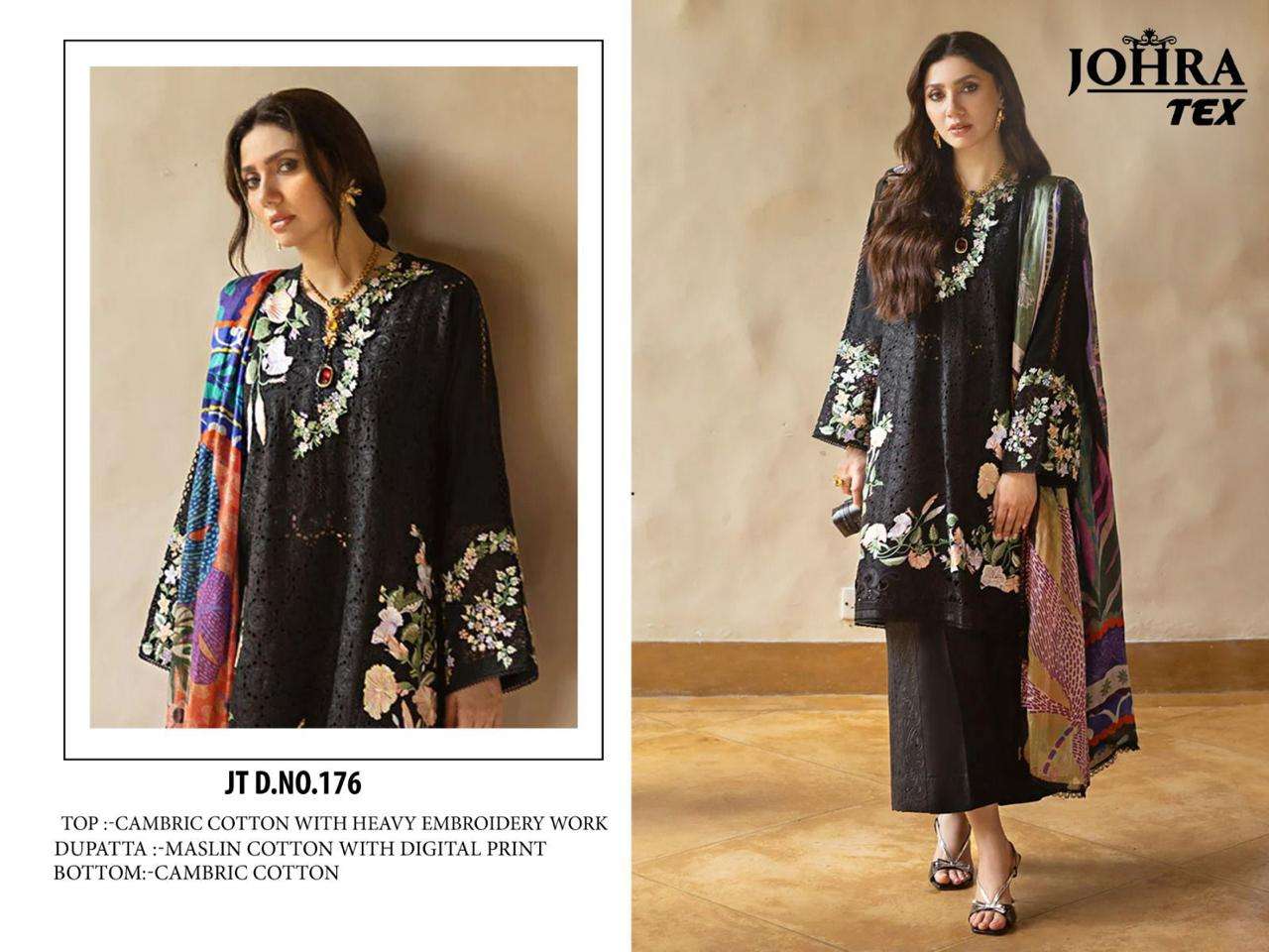 JOHRA TEX DESIGN NO - JT - 176 ABC CAMBRIC COTTON HEAVY EMBROIDERED WORK PAKISTANI SALWAR SUIT 