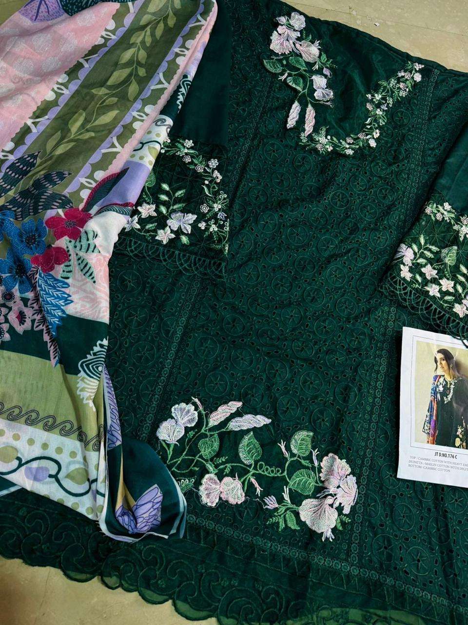 JOHRA TEX DESIGN NO - JT - 176 ABC CAMBRIC COTTON HEAVY EMBROIDERED WORK PAKISTANI SALWAR SUIT 