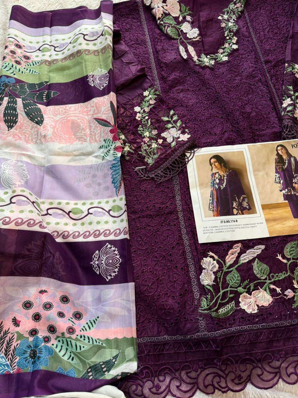 JOHRA TEX DESIGN NO - JT - 176 ABC CAMBRIC COTTON HEAVY EMBROIDERED WORK PAKISTANI SALWAR SUIT 