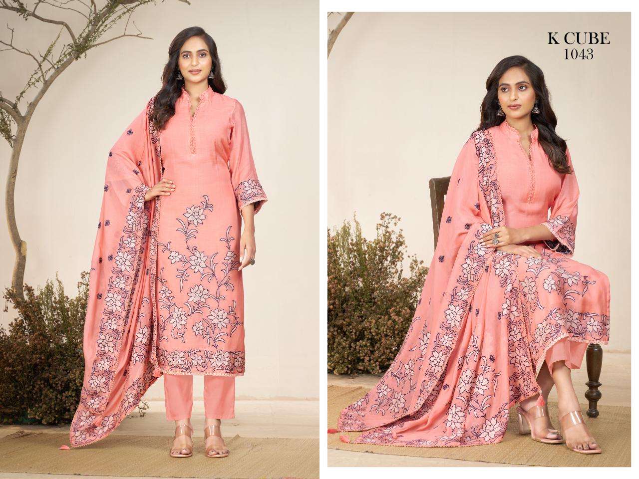 K CUBE AVANI CHANDERI JACQUARD HAND WORK DESIGNER SUIT