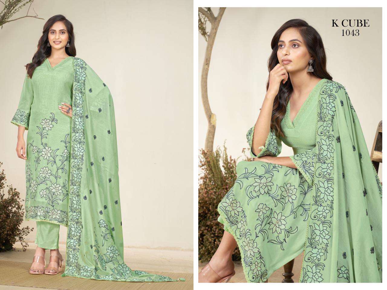 K CUBE AVANI CHANDERI JACQUARD HAND WORK DESIGNER SUIT