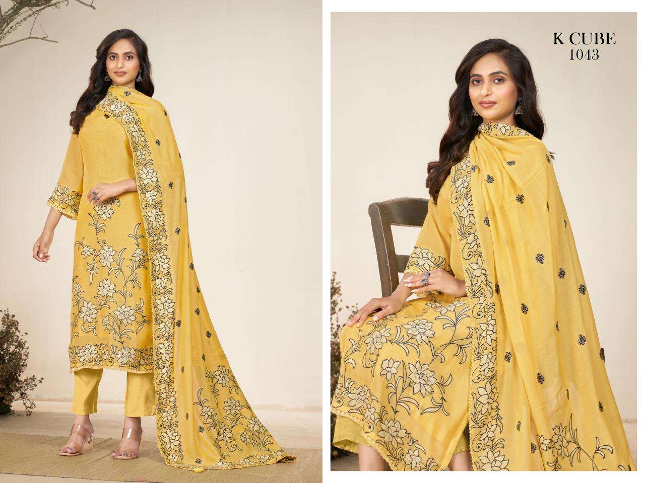K CUBE AVANI CHANDERI JACQUARD HAND WORK DESIGNER SUIT