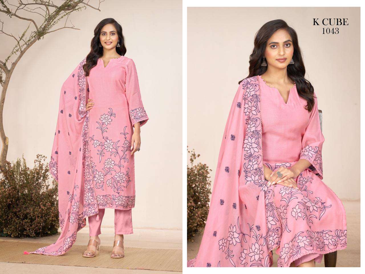 K CUBE AVANI CHANDERI JACQUARD HAND WORK DESIGNER SUIT