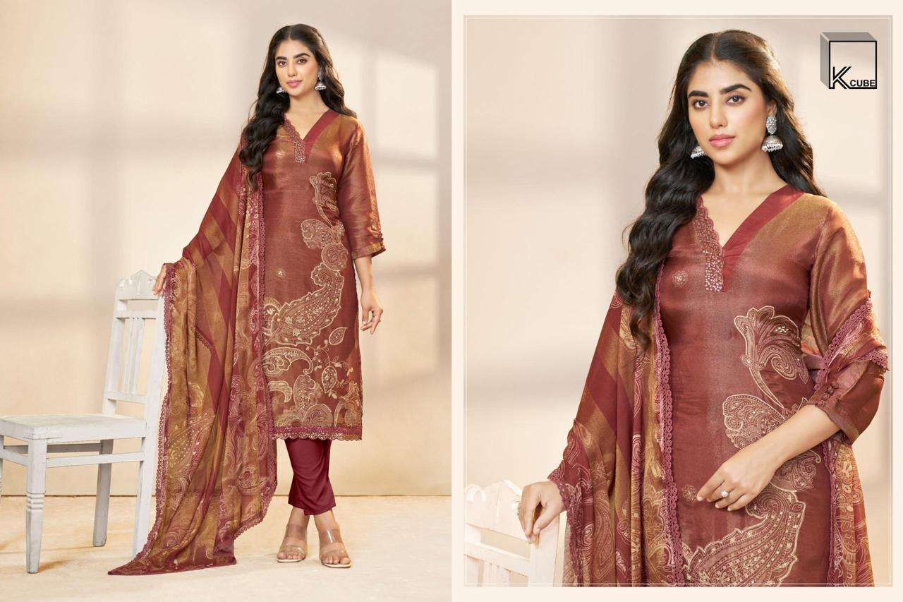 K CUBE NITYA ORGANZA DIGITAL PRINTED WITH FANCY WORK SUIT