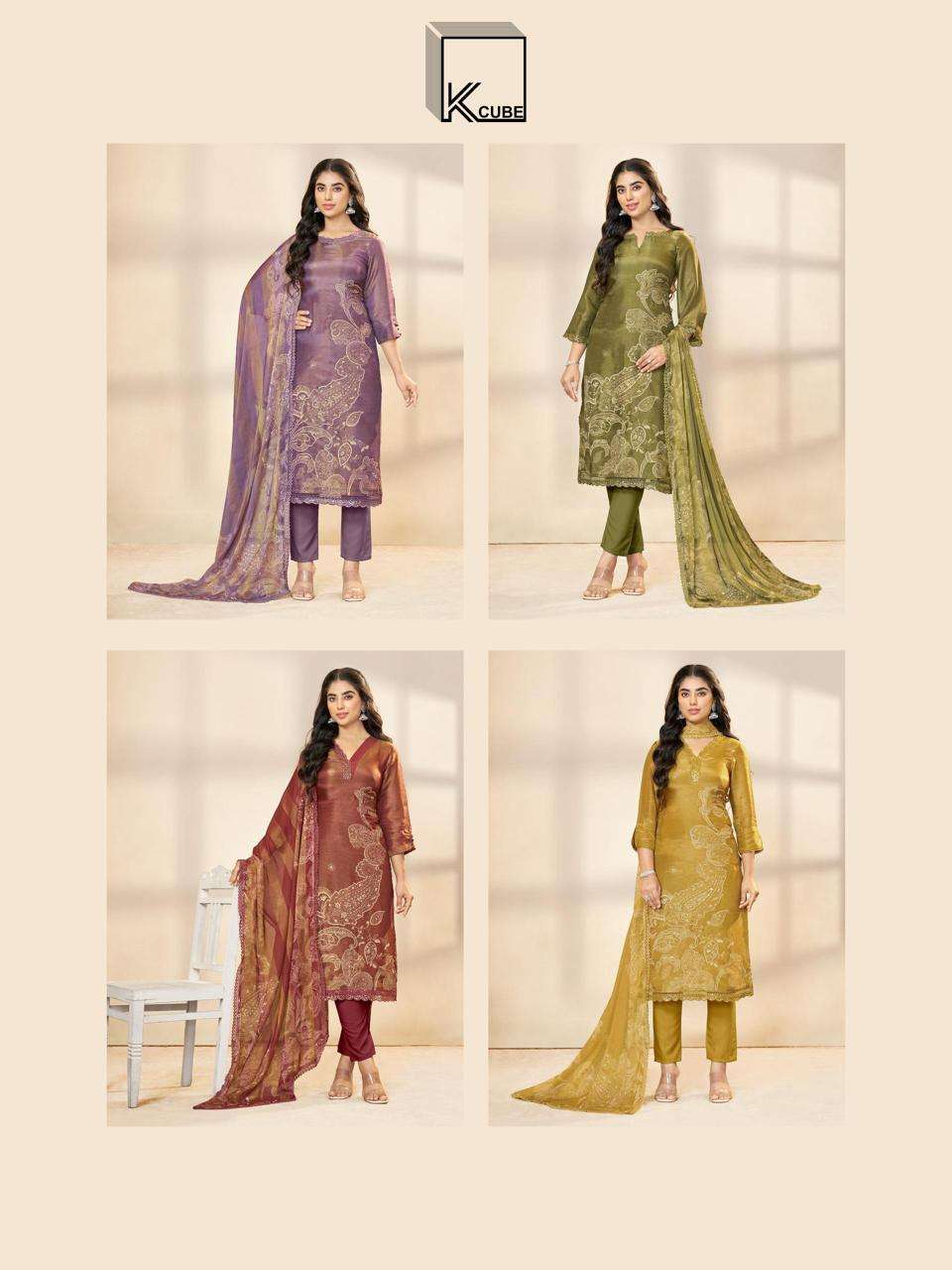 K CUBE NITYA ORGANZA DIGITAL PRINTED WITH FANCY WORK SUIT