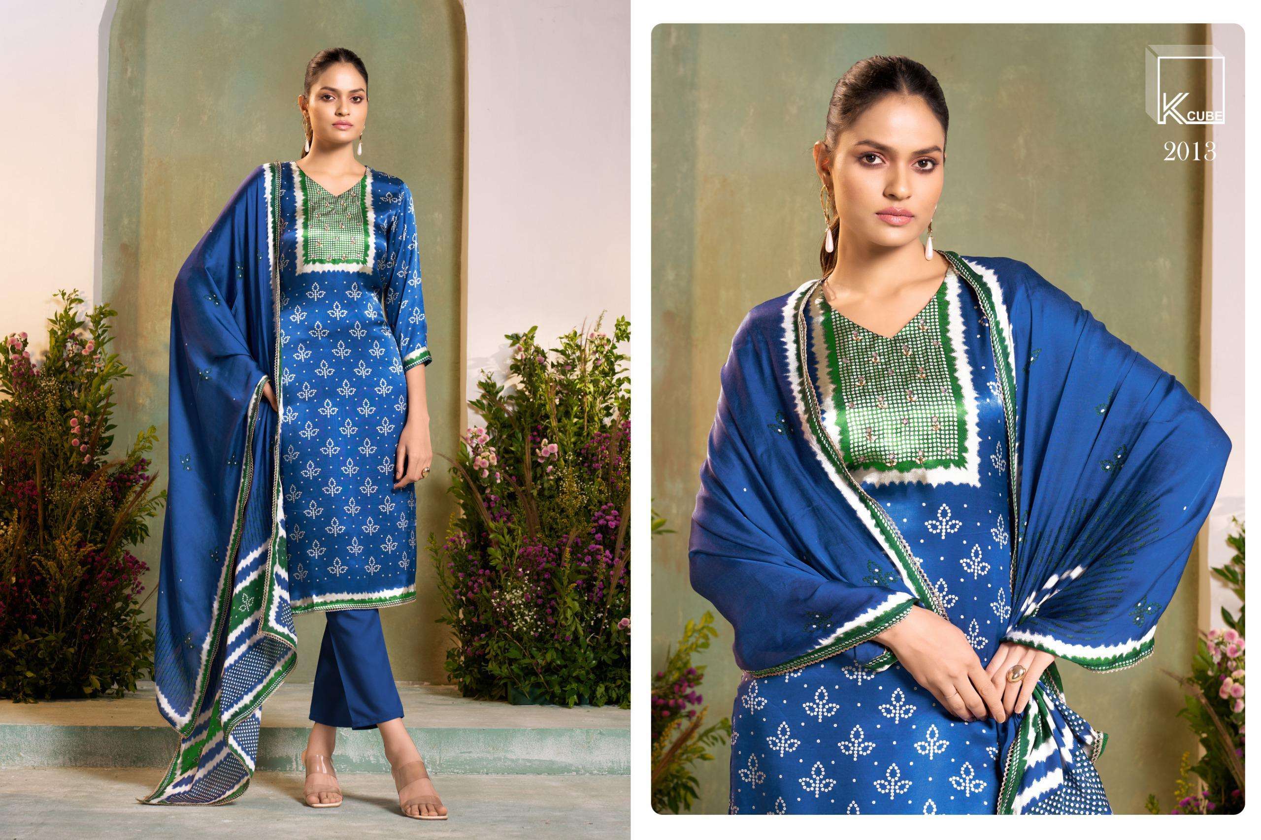K CUBE RAJVIKA SILK PRINTED WITH HAND WORK DESIGNER SUIT