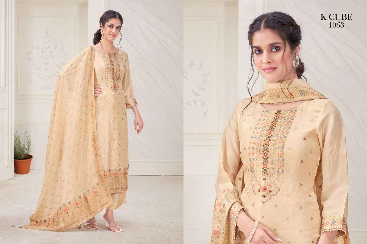 K CUBE TANISHKA SILK JACQUARD EMBROIDERY DESIGNER WORK LADIES SUIT