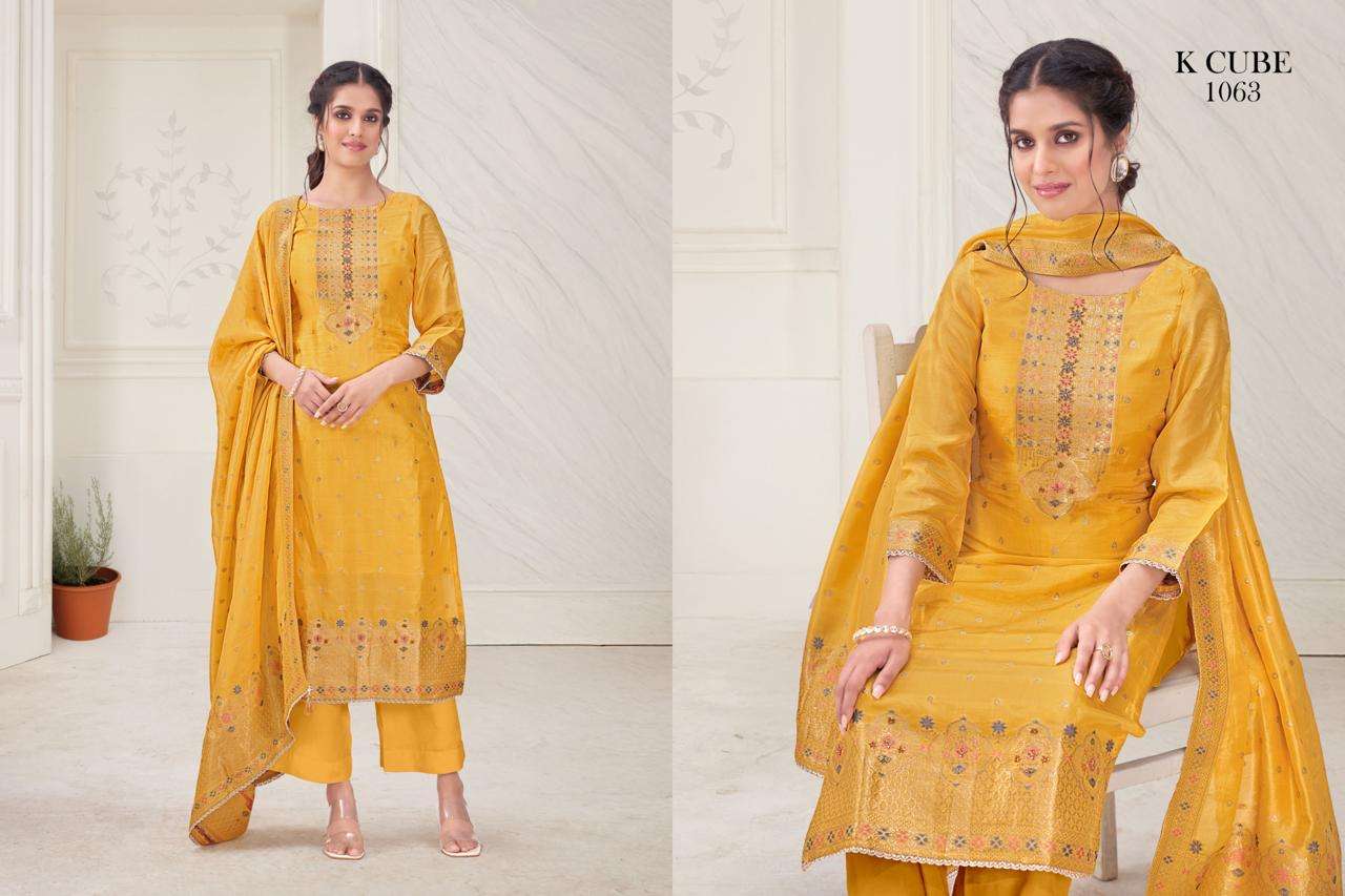 K CUBE TANISHKA SILK JACQUARD EMBROIDERY DESIGNER WORK LADIES SUIT