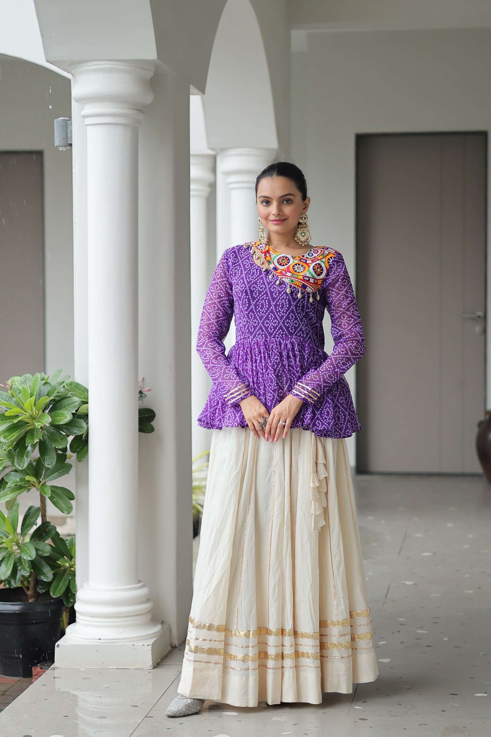 KA 1184 COTTON BANDHANI PRINT FANCY NAVRATRI WEAR TOP WITH SKIRT