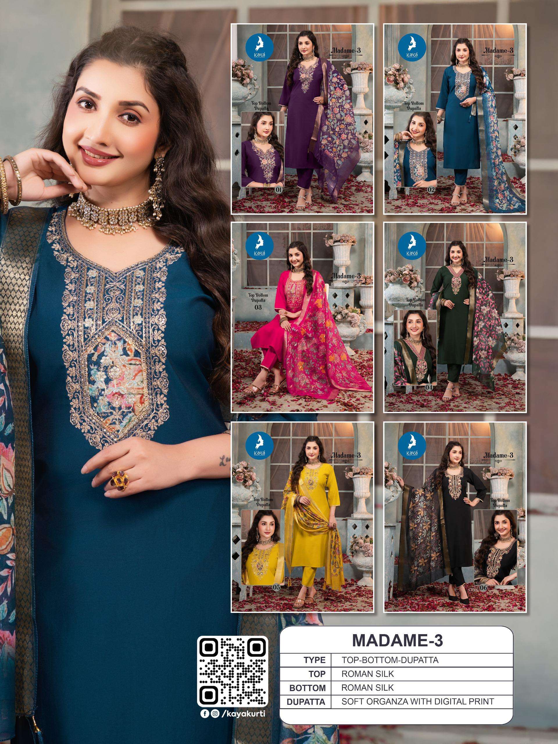 KAYA MADAME VOL 3 SILK FANCY EMBROIDERY WORK LADIES 3PCS SET COLLECTION 