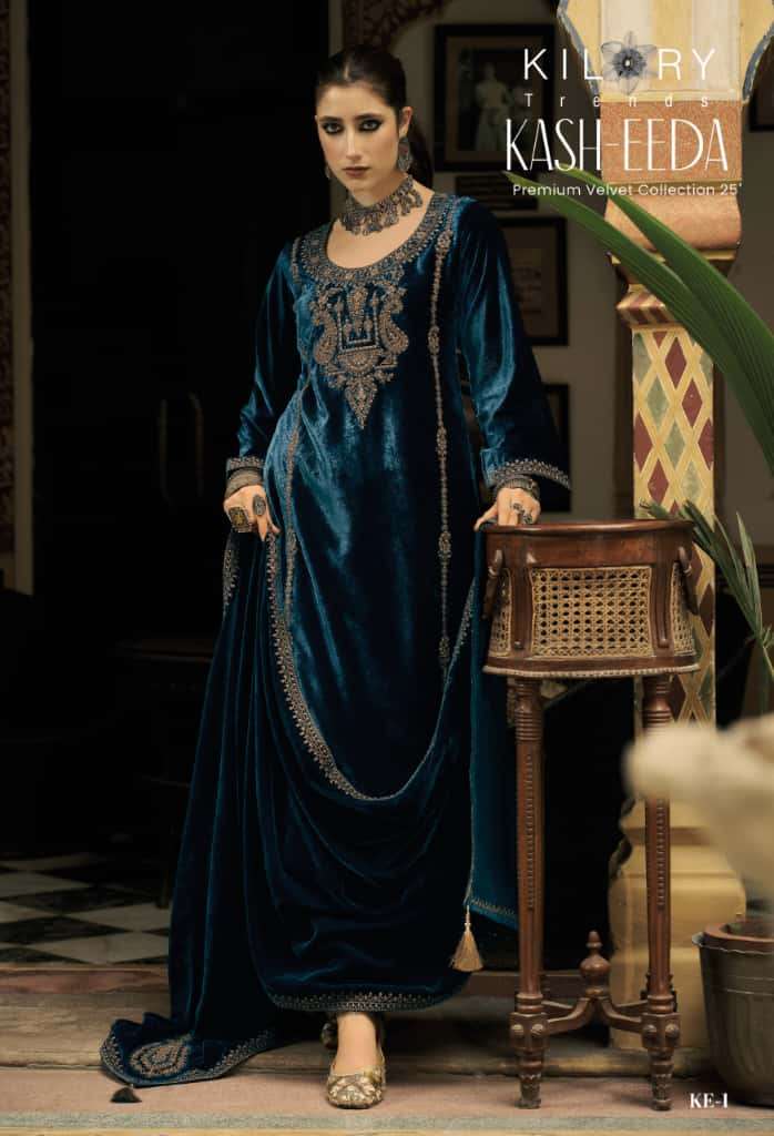 KILORY TRENDS KASH EEDA VELVET WITH HEAVY EMBROIDERY DESIGNER WORK SUIT