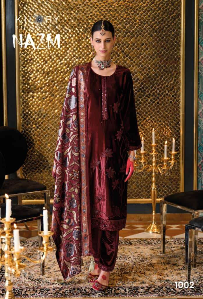  KILORY TRENDS NAZM VELVET EMBROIDERY DESIGNER WORK SUIT
