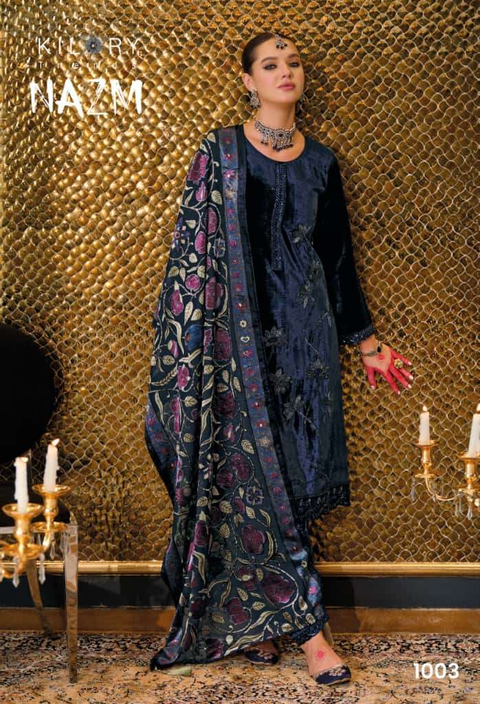  KILORY TRENDS NAZM VELVET EMBROIDERY DESIGNER WORK SUIT