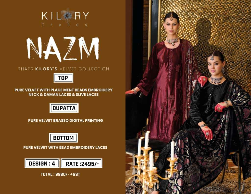  KILORY TRENDS NAZM VELVET EMBROIDERY DESIGNER WORK SUIT
