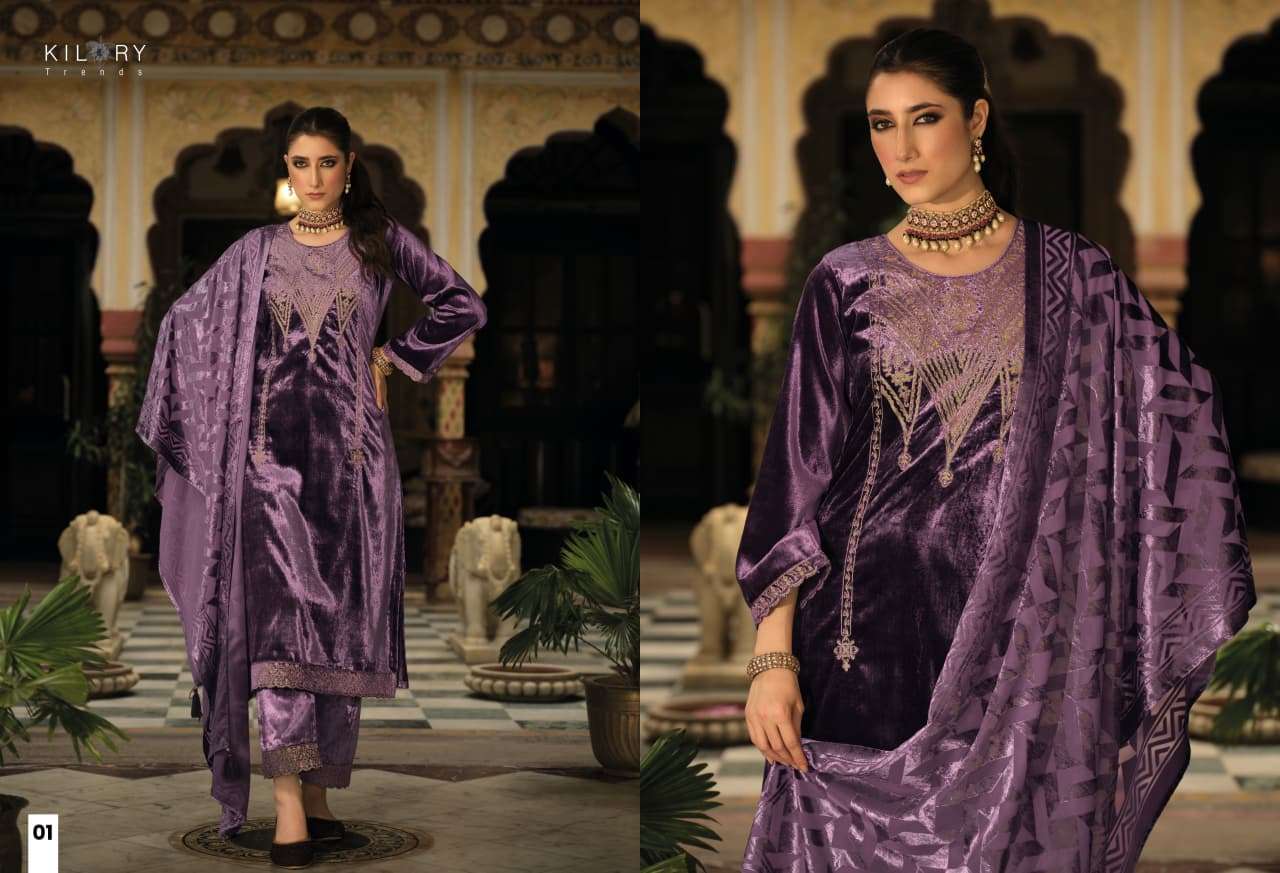 KILORY TRENDS RUKHSAT VELVET EMBROIDERY DESIGNER WORK SUIT