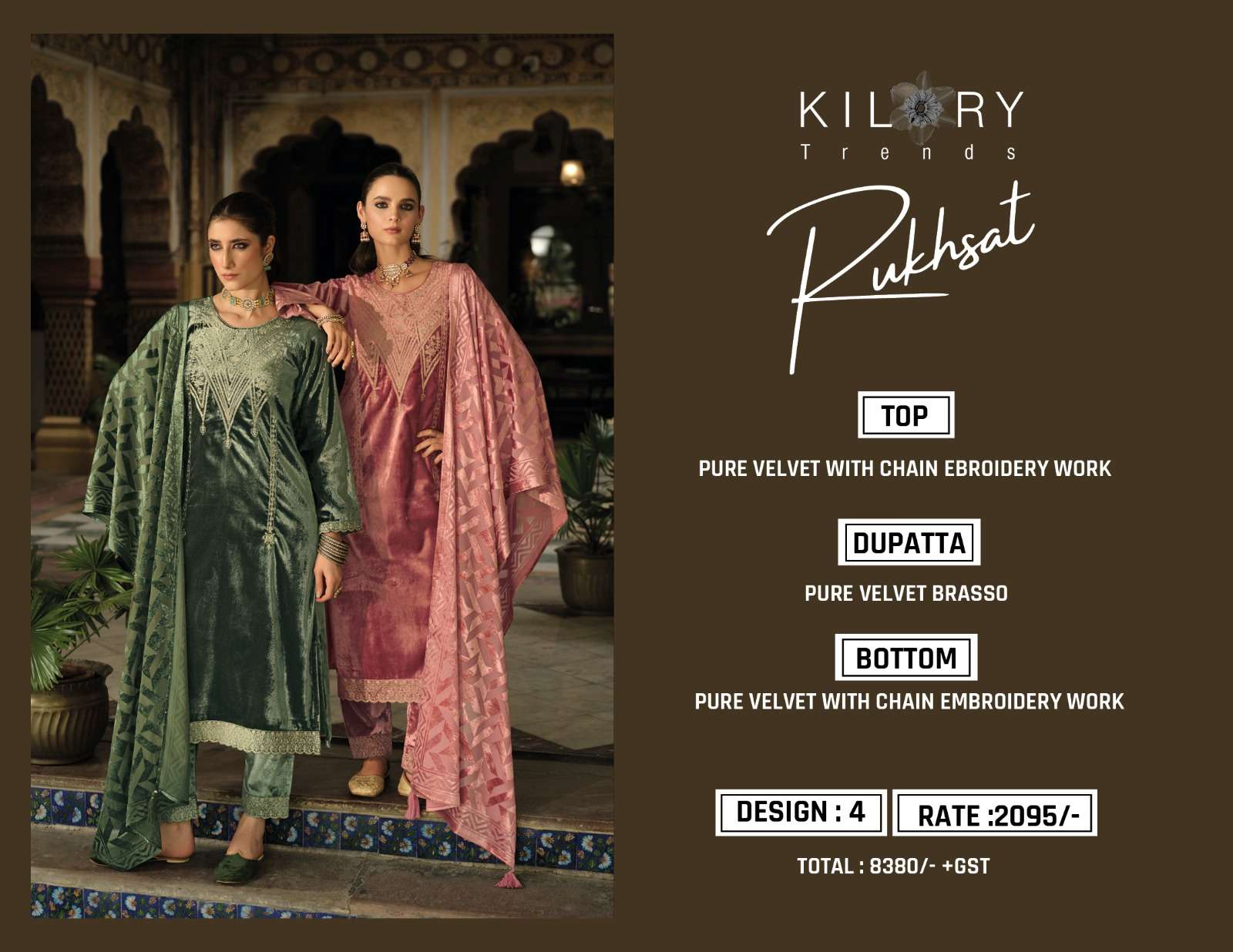 KILORY TRENDS RUKHSAT VELVET EMBROIDERY DESIGNER WORK SUIT