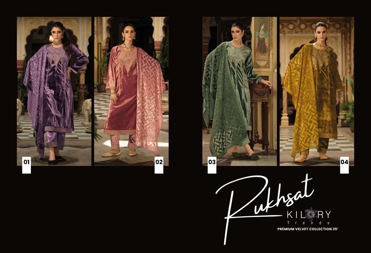 KILORY TRENDS RUKHSAT VELVET EMBROIDERY DESIGNER WORK SUIT
