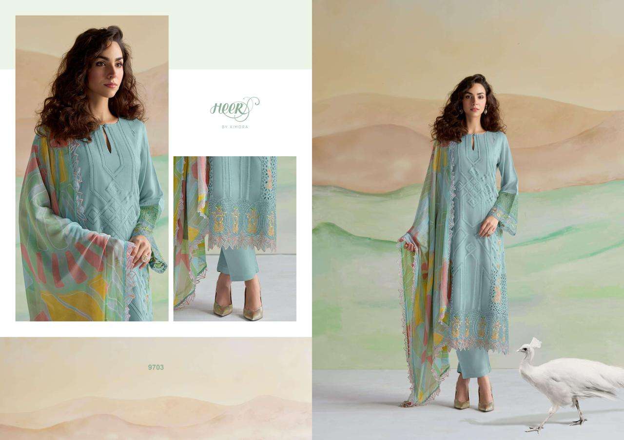 KIMORA HEER KASHMIRA MUSLIN EMBROIDERY DESIGNER HEAVY SUIT