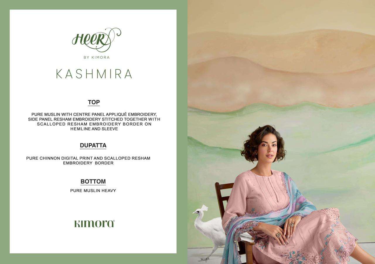 KIMORA HEER KASHMIRA MUSLIN EMBROIDERY DESIGNER HEAVY SUIT