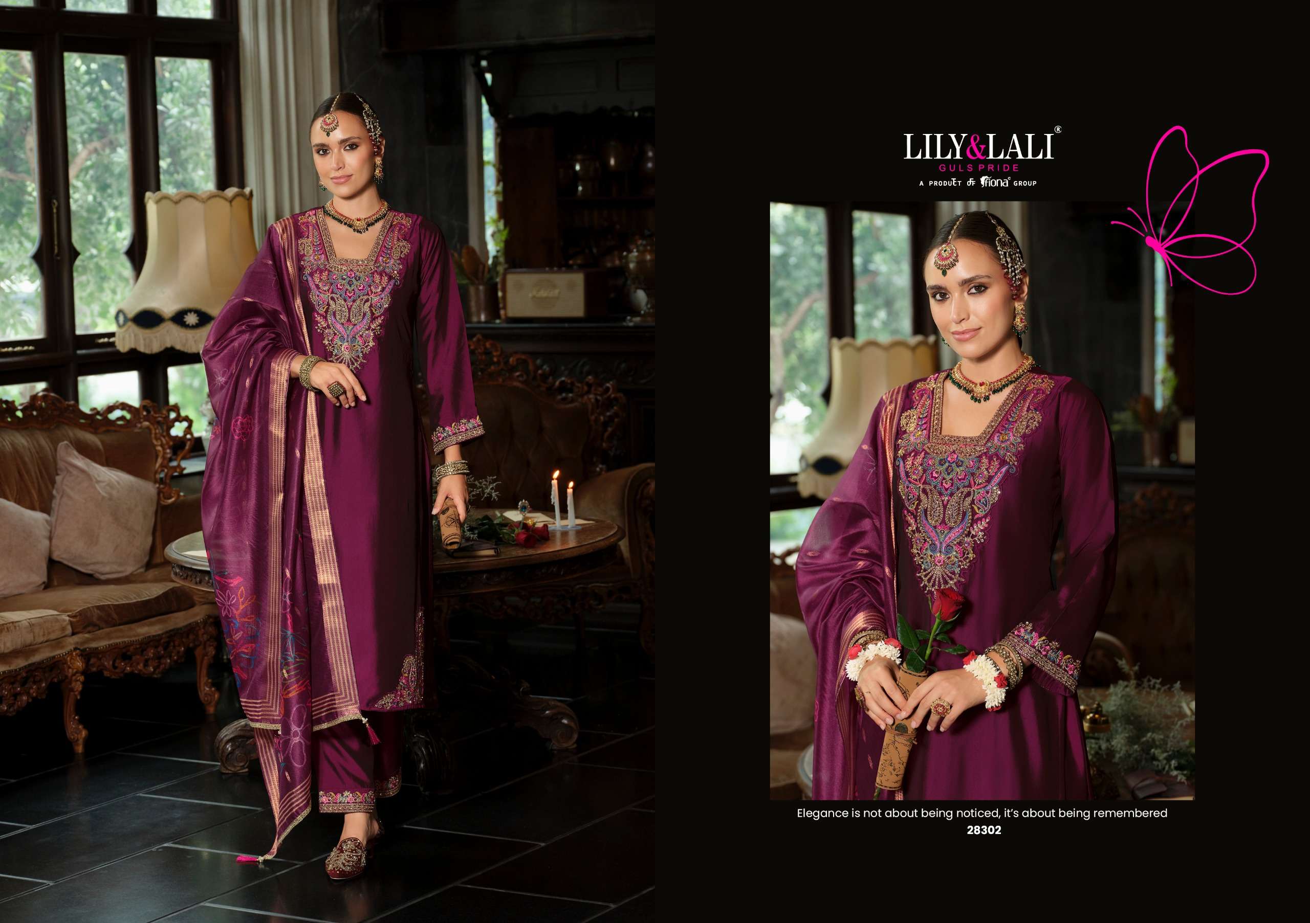 LILY AND LALI SINDOOR VISCOSE SILK DESIGNER WORK READY MADE SUIT