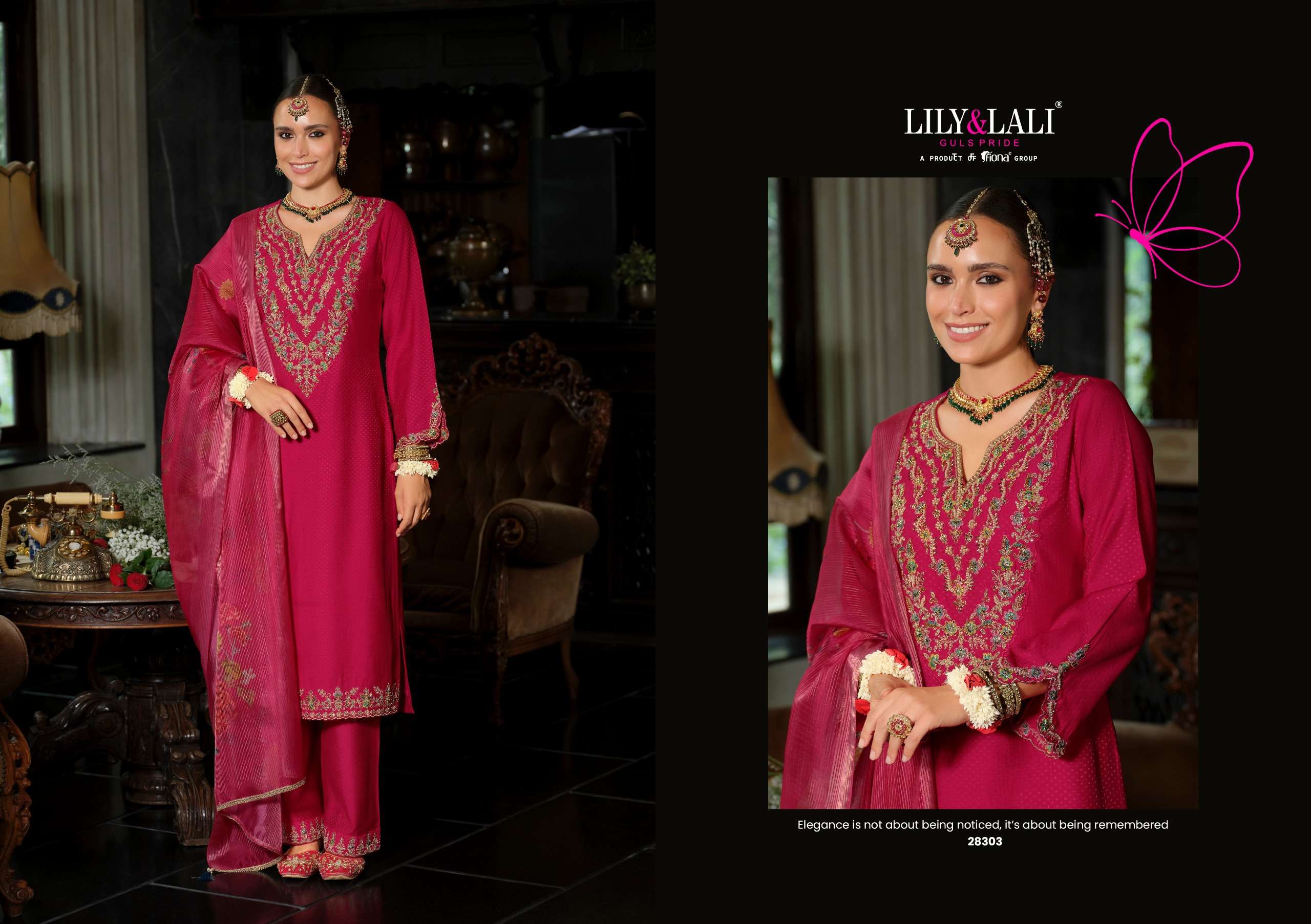 LILY AND LALI SINDOOR VISCOSE SILK DESIGNER WORK READY MADE SUIT