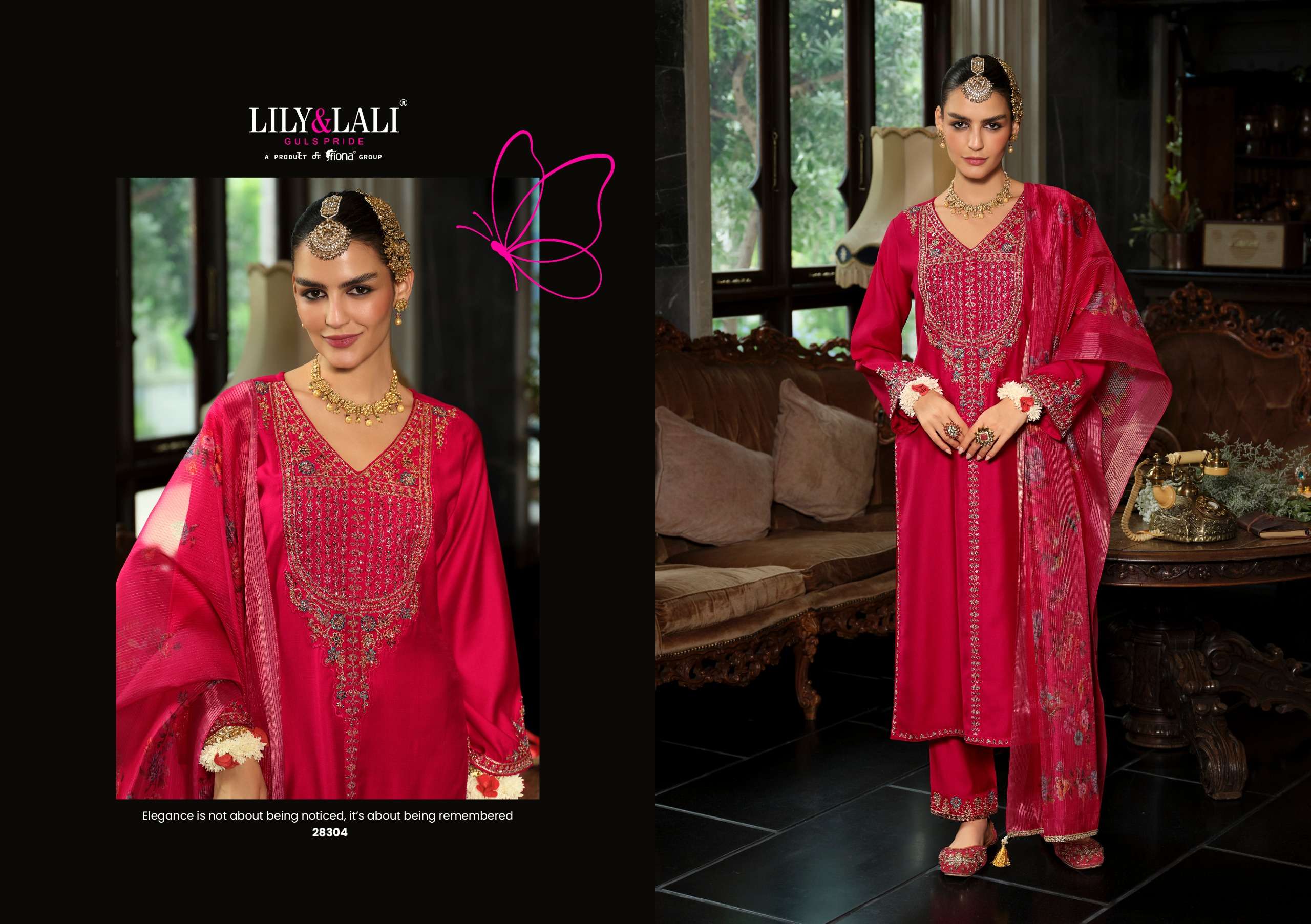LILY AND LALI SINDOOR VISCOSE SILK DESIGNER WORK READY MADE SUIT