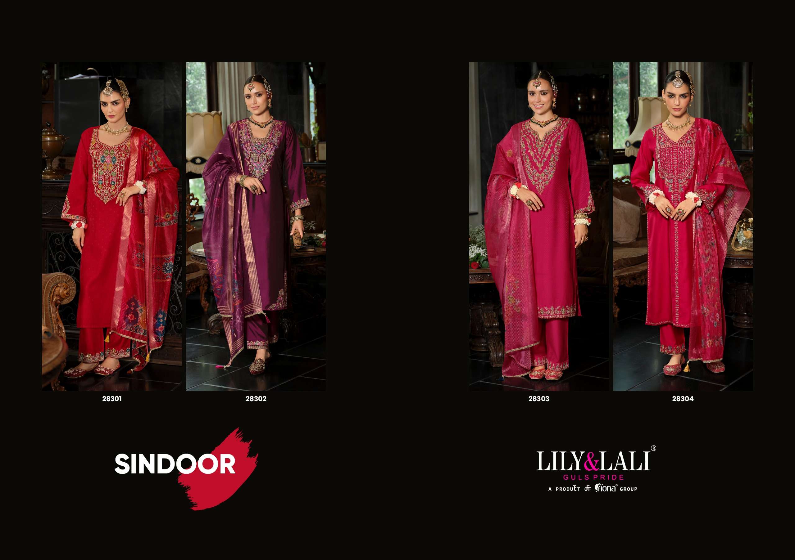 LILY AND LALI SINDOOR VISCOSE SILK DESIGNER WORK READY MADE SUIT