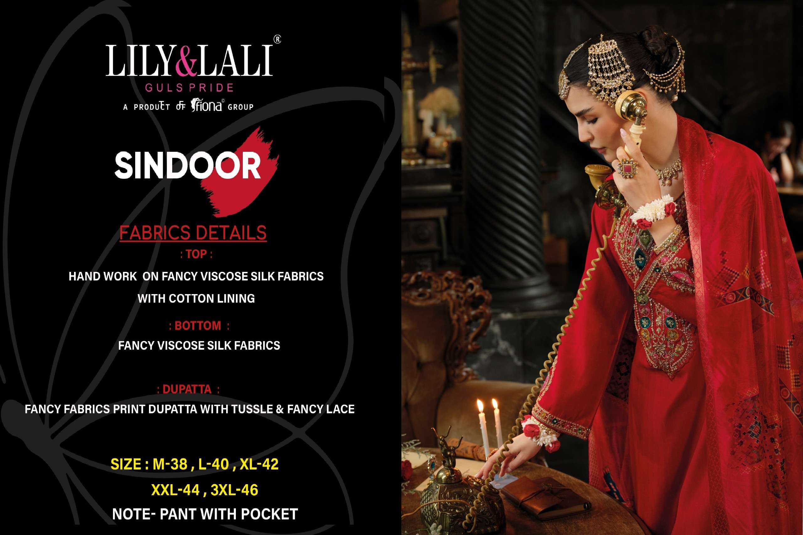 LILY AND LALI SINDOOR VISCOSE SILK DESIGNER WORK READY MADE SUIT