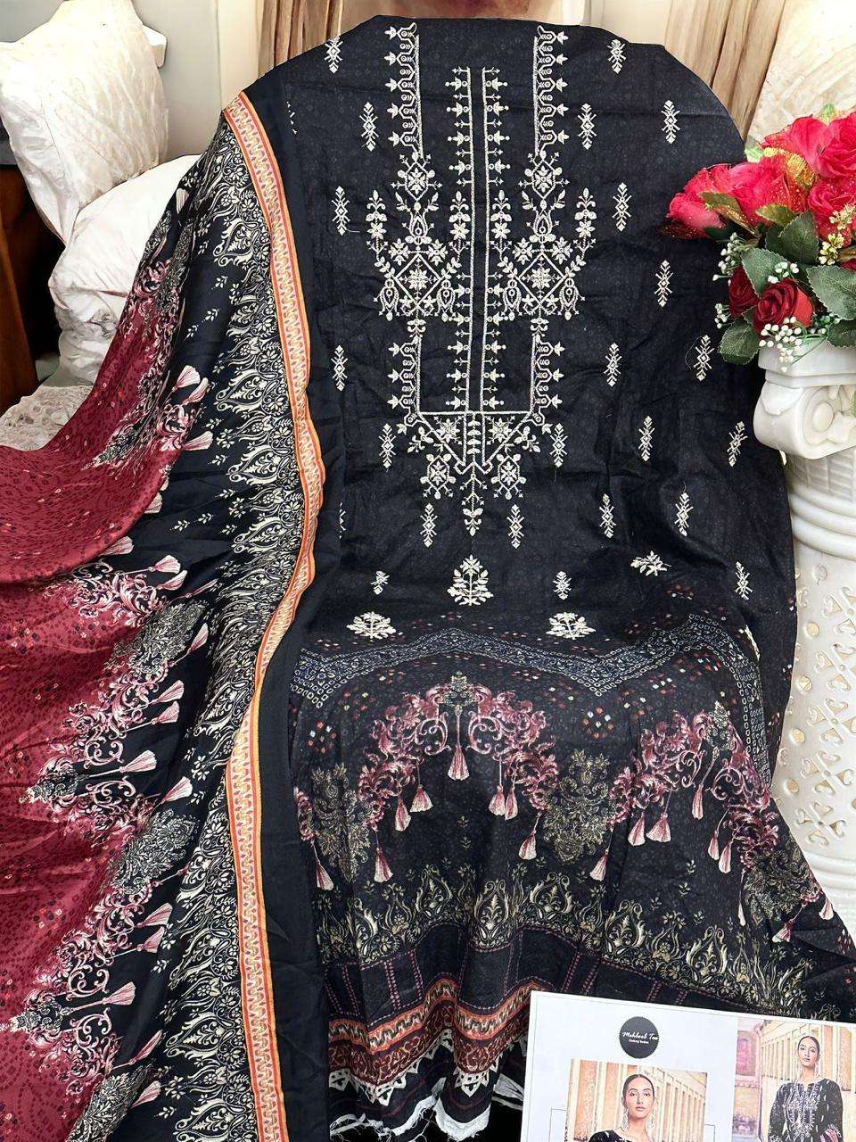 MEHBOOB TEX DESIGN NO - 1297-1298 PURE COTTON PRINTED HEAVY SELF EMBROIDERED PAKISTANI SALWAR SUIT 