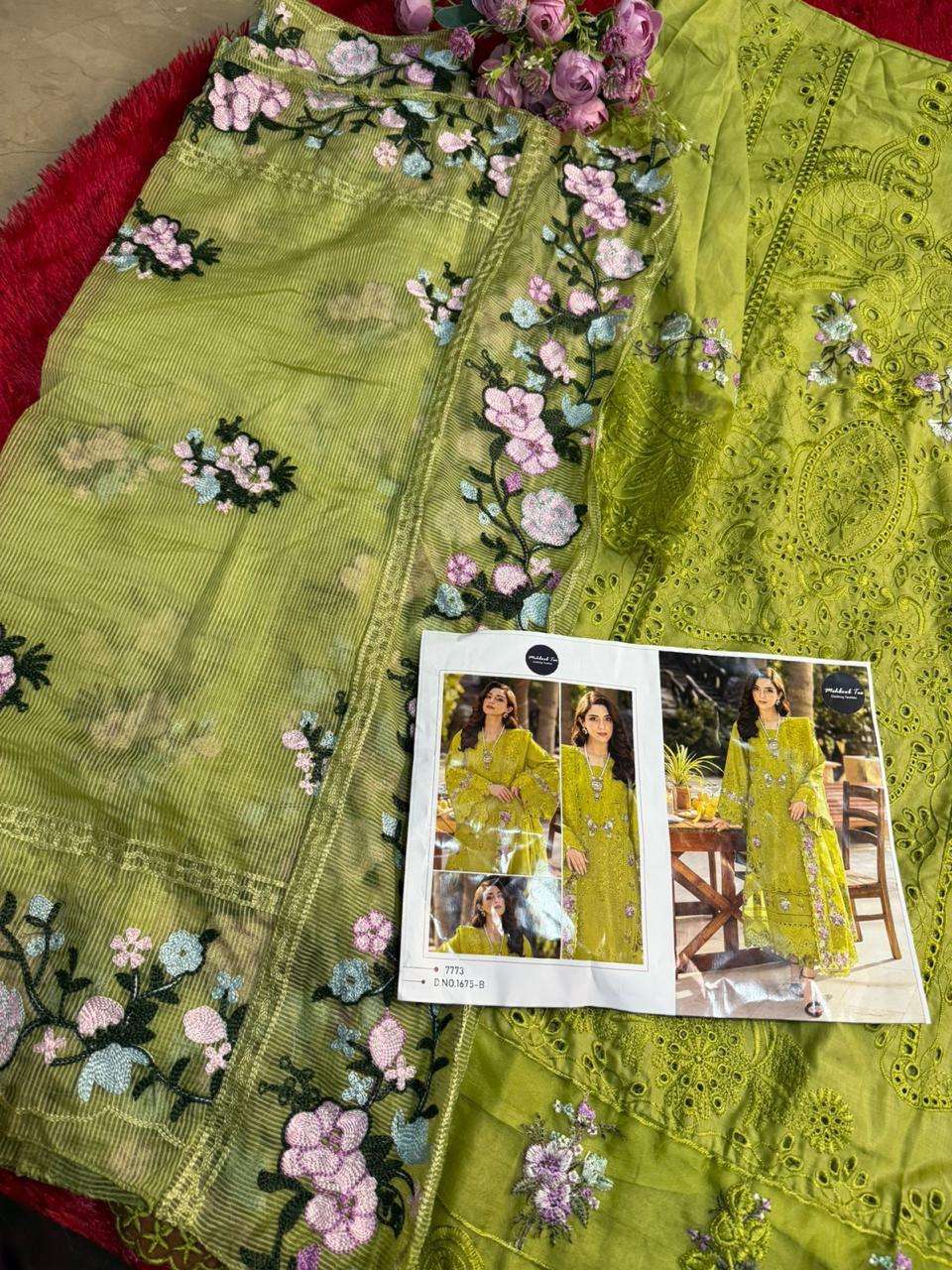 MEHBOOB TEX DESIGN NO - 1675 B PURE COTTON PRINT HEAVY SELF EMBROIDERED PAKISTANI SALWAR SUIT