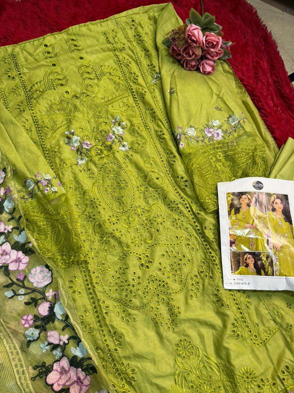 MEHBOOB TEX DESIGN NO - 1675 B PURE COTTON PRINT HEAVY SELF EMBROIDERED PAKISTANI SALWAR SUIT